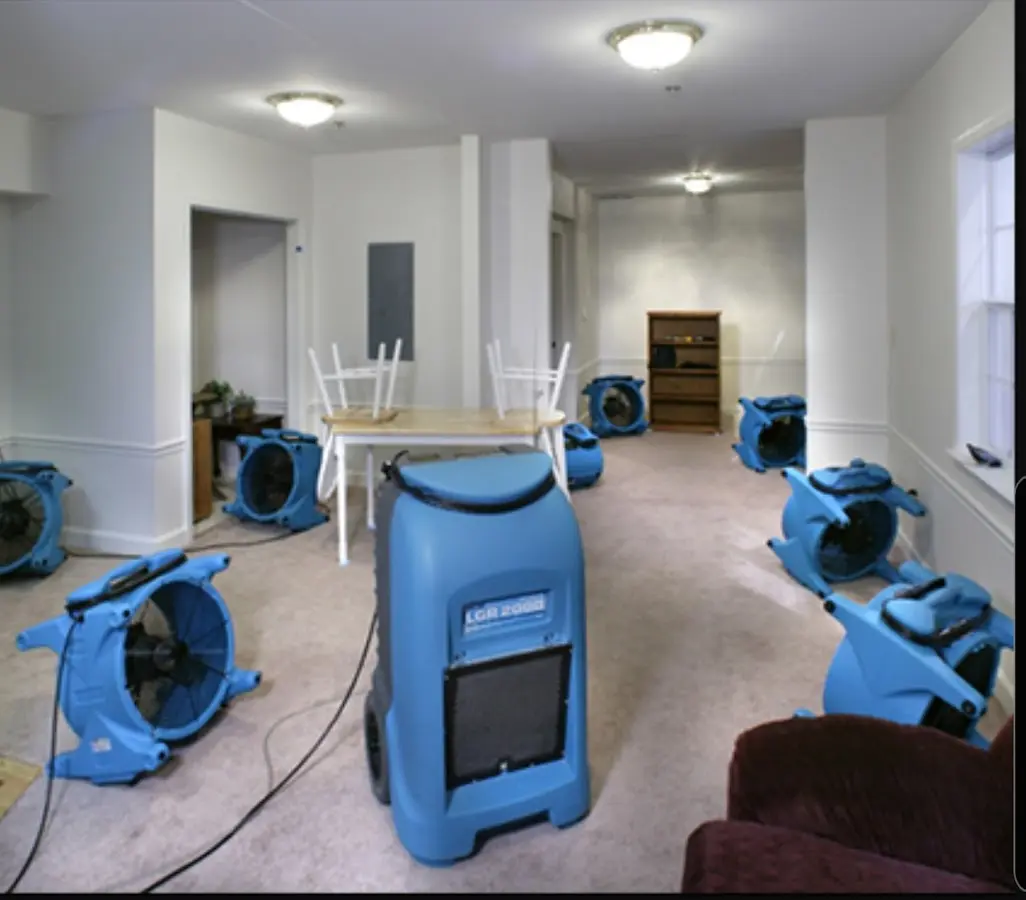 Air movers and dehumidifier setup for Water Extraction & Removal in Midland